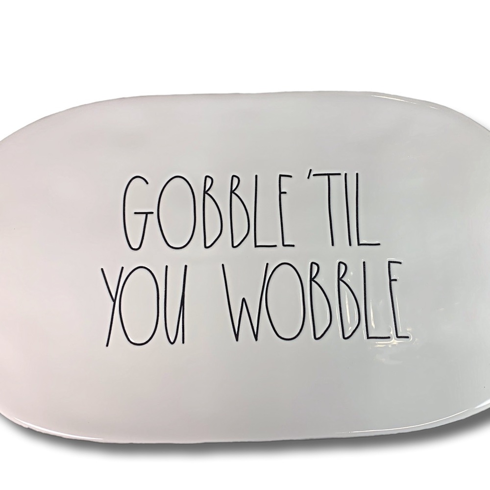 Rae Dunn holiday 15" platter GOBBLE TIL' YOU WOBBLE Thanksgiving/Christmas